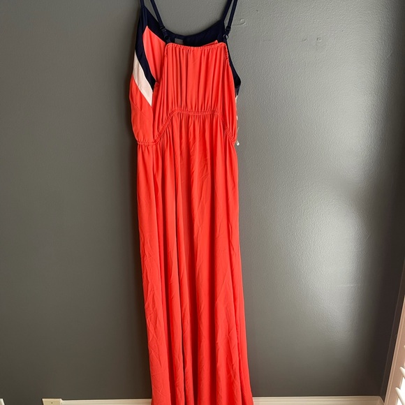 Coral maxi dress with navy and white accents - Picture 2 of 4